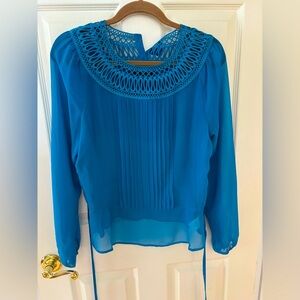 Banana Republic Blue Pleated Long Sleeve Blouse